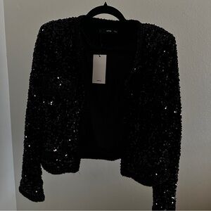 MANGO Sequin Black Jacket